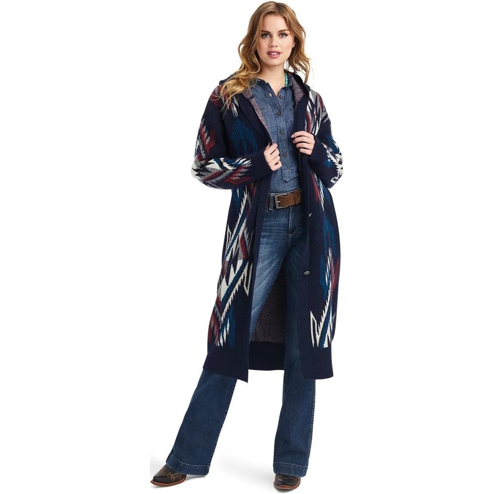 Ariat Chimayo Southwestern Cardigan Duster Womens Medium Navy Coatigan 10042144